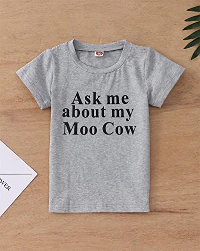 MODNTOGA Baby Boy Ask me About My moo Cow Shirt Little Cowboy Short Sleeve Top Toddler Kid T-rex Ranch T-Shirt Funny Dino Tee2