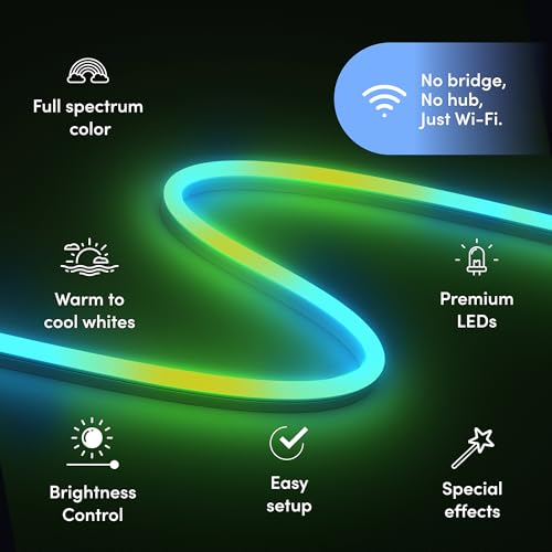 Image of LIFX Flex Neon LED Rope Light 6.5FT Indoor, Bendable Neon Rope Lights for Bedroom & Gaming, Apple HomeKit, Alexa, Google Home, Matter, Music Sync, 24 Zones, No Hub, Color Changing Decor