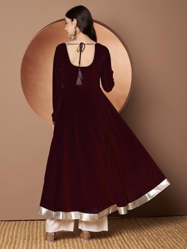 Image of KZA Women's Georgette Hand Embroidered Flared Anarkali Suit for Women | Full Sleeves Flare Anarkali Dress for Woman | Ethnic Flared Anarkali Kurta for Women