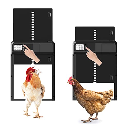 Puerta automática de gallinero, puerta de jaula automática impermeable IP66 con ajuste manual de tiempo, funciona con pilas, puerta de jaula de pollo, para el cuidado de aves de corral