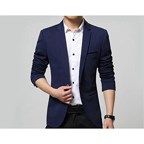 Jaqueta masculina slim fit, casual, para casamento, festa à noite, blazer com um botão, Azul escuro,