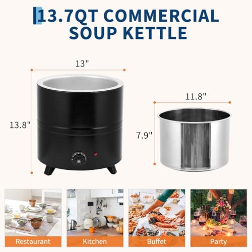 Image of GarveeHome Soup Warmer, 13.7 Qt Commercial Grade Soup Kettle with Swing Lid and Detachable Stainless Steel Insert Pot, Food Warmer with Anti-Scald Handle for Restaurants, Buffet, Catering