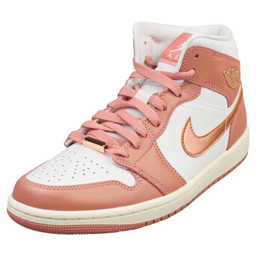 Nike Air Jordan 1 Mid ピンク/ベージュ Nike Air Jordan 1 Mid Feminino, Pó estelar vermelho/cobre metálico
