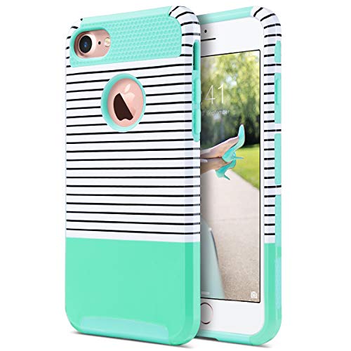 ULAK iPhone 7 Case, Colorful Series Slim Hybrid Dual Layer Scratch Resistant Hard Back Cover Shock Absorbent TPU Bumper Case for Apple iPhone 7 4.7 inch-Minimal Mint Stripes