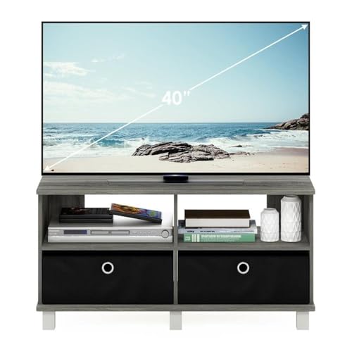 Furinno Andrey Entertainment Center with Bin Drawers, French Oak Grey/Black - image 5