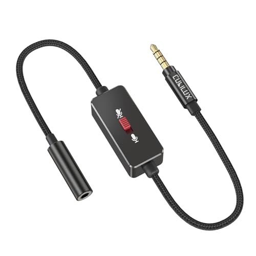 Cubilux 3.5mm Microphone Mute Switch Adapter, TRRS Male to Female Inline Slide Switch, CTIA Standard Compatible Mic Mute Control for PC, Laptop, Smartphone, Streaming & Online Meetings (30cm / 1ft)