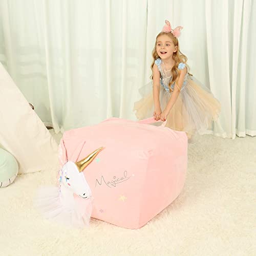 Anzitinlan Pink Unicorn Bean Bag Chair For Girls Room Decorations, Toy Storage Beanbag Chairs, Velvet Fabric Super Soft, Extra Large Size Cover Only #TOP3
