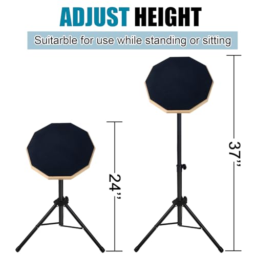 Image of GLEAM Drum Practice Pad with Iron Drum Stand Set, 12-Inch Silent Practice Pad Kit with Drum Sticks, Drumstick Holder, Suitable for Beginners, Black