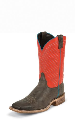 Justin Boots Men's U.S.A. Bent Rail Collection 11' Boot Wide Square Double Stitch Toe Leather Outsole,Vintage Mocha Cowhide/Monticello Orange Cow,8.5 EE US