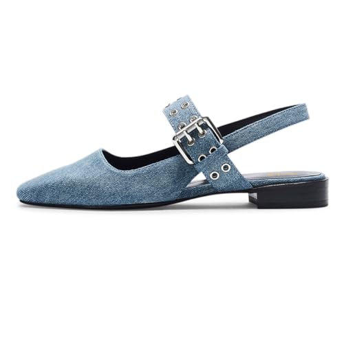 miss left Women Comfy Square Toe Low Block Heel Slingback Pumps Elastic Strap Buckle Flats Comfy Summer Dress Shoes Size 4-16 US