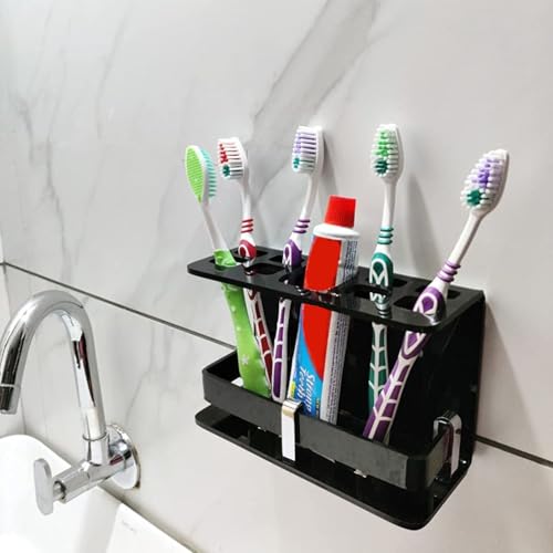 Image of Wall Mounted self Adhesive Acrylic Tooth Brush /Toothpaste Holder /Stand /Tumbler /Toothpaste for Bathroom Stand Organizer Rack for Home (Acrylic Stand) (Big Black)