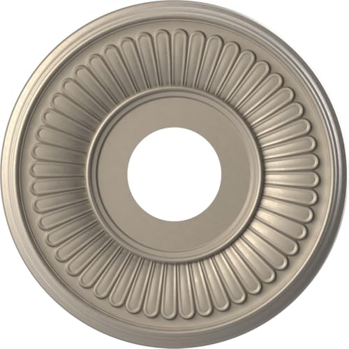 Image of Ekena Millwork CMP13BECSV Berkshire Thermoformed PVC Ceiling Medallion (Fits Canopies up to 5 3 /4 inch), 13 inchOD x 3 1 /2 inchID x 3 /4 inchP, Metallic Silver Metallic