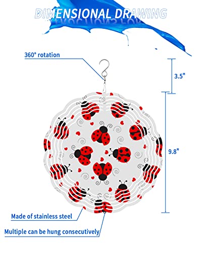 Ladybug With Polka Dots Wind Spinners For Yard And Garden, 3D Stainless Steel Wind Spinner, Red Love Heart Filling Wind Sculptures Spinners Indoor Outdoor Hanging Crafts Ornaments 9.8 Inch #TOP1