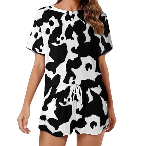 Ensemble de pyjama pour femme Blanc Noir en maille légère d'été