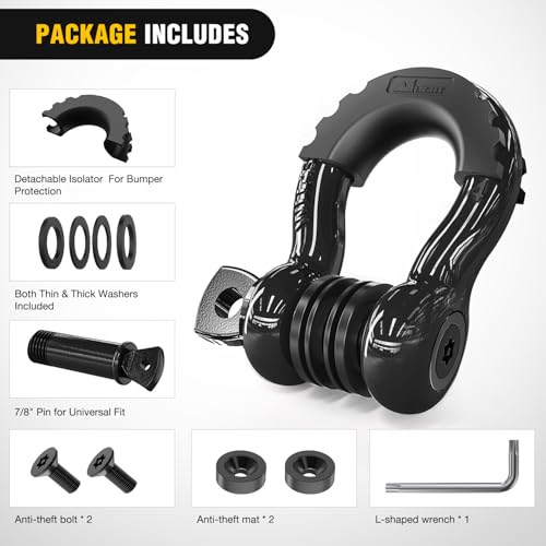 Image of Nilight 3 /4 inch D Ring Shackle 2 Pack 19T (41,887 lbs) Break Strength 4.75T WLL Heavy Duty Towing Hook with Anti-Theft System Anti-Rattle Isolators for Truck Jeep SUV ATV UTV Recovery Black