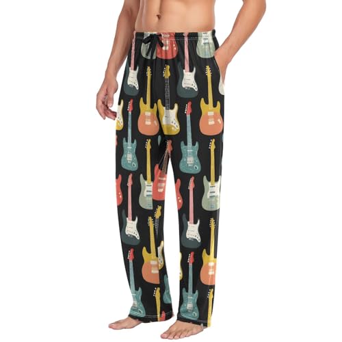 Men's Pajama Pants Pj Bottoms Lounge Sleepwear with Pockets Colorful Guitars Print S4