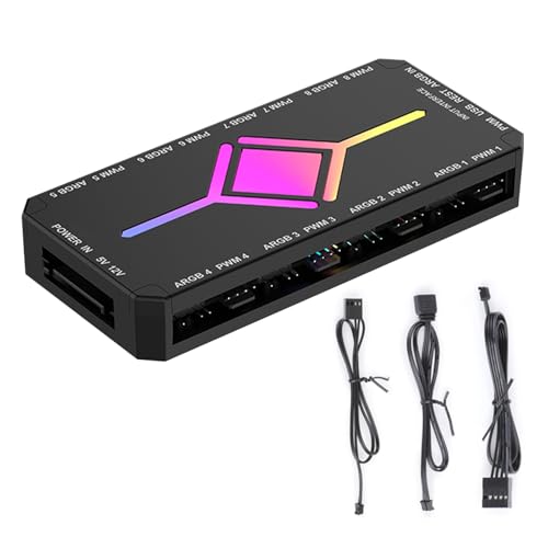 Hub ventilateur PWM 8 ports ARGB 5V avec fixation magnétique et télécommande pour boîtier PC
