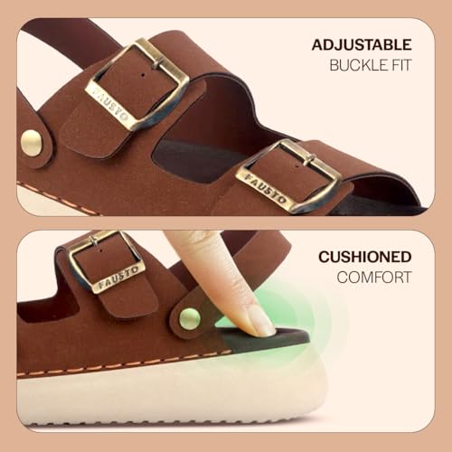 Image of FAUSTO Men Open Toe Double Strap Stitched Waterproof Sandals with Back Support|Soft Cushioned Insole|Summer Slip-On Slipper|Perfect For Monsoon Rainy Season
