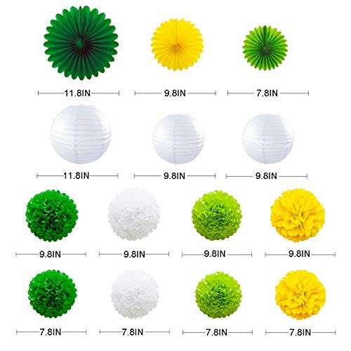 Yellow Green Party Decoration Kit Hanging Paper Fans Lanterns Flowers Pom Pom With 3D Butterfly Green Leaves Garland For Birthday Wedding Engagement Baby Shower Spring Summer Garden Tea Party Decor #TOP1