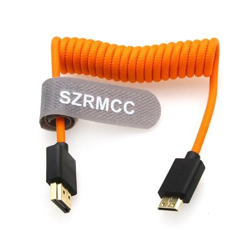 SZRMCC HDMI to Mini HDMI 8K 2.1 Ultra High Speed Coiled Braided Cable for Sony CX7,A7 II,A7S II, Canon EOS 70D/80D, Nikon D500,D7500,Z6/Z7 Pan-asonic Lumix Fuji Camera