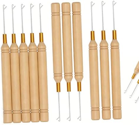 10 PCS Wooden Crochet Needles for Hair, Latch Hook Knitting Tools for Hair Extension, Dreadlocks, Feather Installations & DIY Hairstyling