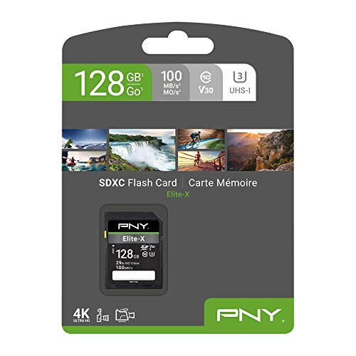 Image of PNY 128GB Elite-X Class 10 U3 V30 SDXC Flash Memory Card - 100MB /s, Class 10, U3, V30, 4K UHD, Full HD, UHS-I, Full Size SD (Pack of 1)
