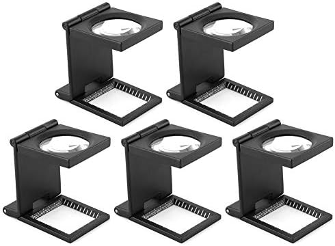 10X 28mm Mini Three-Folding 10X Magnifier,Zinc Alloy Magnifier Magnifying Glass with Scale,for Textile Optical Jewelry Tool (5Pcs)