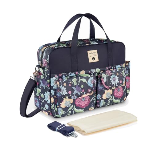 Kamay's Multifunctional Mummy Shoulder Bag Diaper Bag Chic Nappy Changing Bag Tote/Messenger (Deep Purple Flowers)