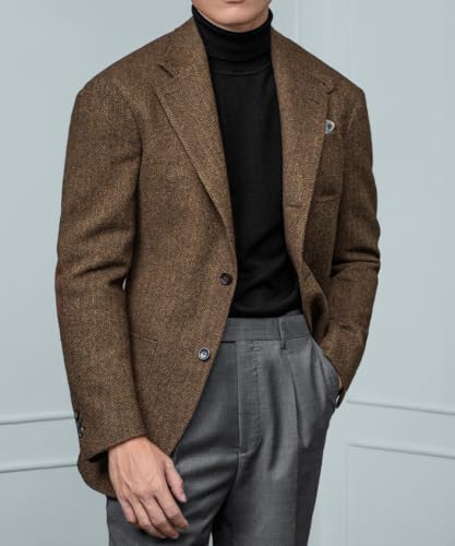 Mens Blazer Vintage Herringbone Business Hunting Jackets Winter Tweed Blend Retro Coats2