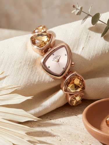 Image of French Connection Asymra Sunray Rose Gold Dial with Crystal Bracelet Analog Watch for Women - FCN0205RGM