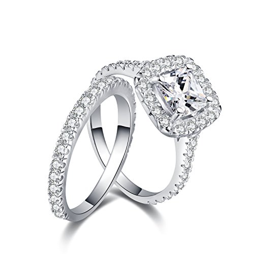 Goldminetrade Gtr4506 S925 Silver Aaa Cz Stones Halo Out Ring Set Rhodium Plated #6 Main Stone 2 Carats #TOP2