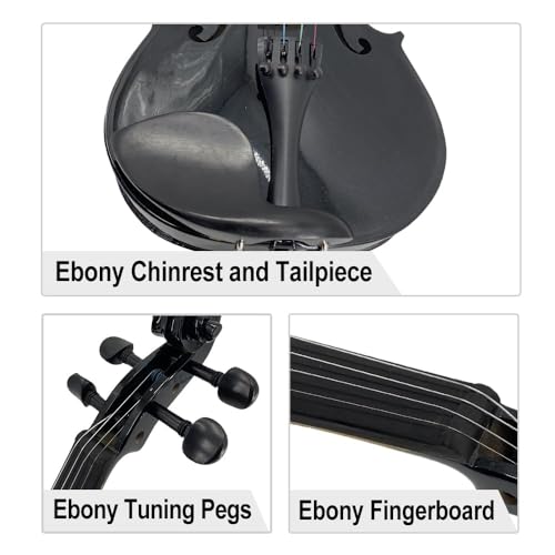 Image of Electric Violin 4 /4 full Size 4 string Acoustic Violin Spruce Maple Ebony Wood with Case, Bow Handmade for Beginners, Students, Professionals (Black)