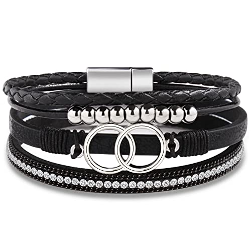 Btysun Bracelets for Women,Stocking Stuffers for Teens Birthday Gifts for Mom Inspirational Gift for Women Mother's Day Daughter Wrap Bracelet Sister Friend Teen Girl Gifts Leather Layered Jewelry Valentines Gift for Her