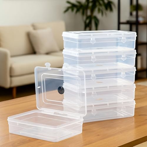 Image of Clear Plastic Medium Storage Boxes (Multi, Standard Size 17 x 12 x 4 cm) - Set of 6 Multipurpose Transparent Organizers for Medicines, Jewelry, Toys, Stationery, Size 44