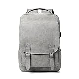 FANDARE Laptop Backpack School Bag Daypacks Travel Large Backpack with USB charging port College Computer Bag Bookbag for Women Men Travel Commuter Waterproof PU Rucksack Grey