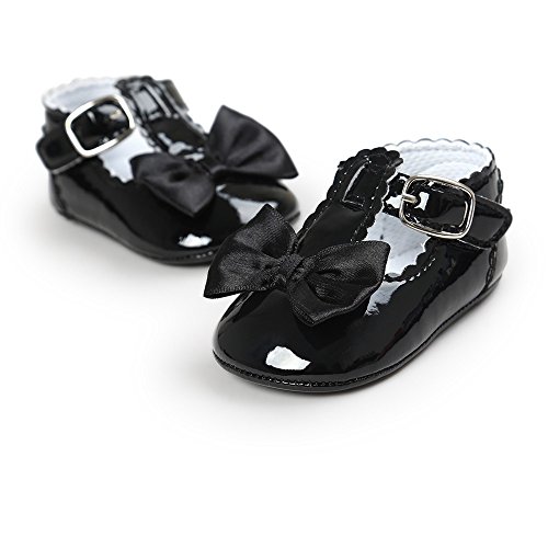 Infant Girls Soft Sole Bowknot Princess Wedding Dress Mary Jane 𝗙lats Newborn Light Baby Sneaker Shoes (Black, 11)