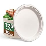 AIRE 125 Pcs Compostable 10 Inch Disposable Paper Plates, Heavy Duty Natural Biodegradable Eco-Friendly Sugarcane Plates for Daily Meals, Party Camping Picnic Home Wedding
