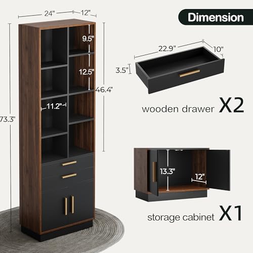 Image of ModernMate 73.3 inch Bookcase with 2 Drawers and Doors, 8 Storage Cubes