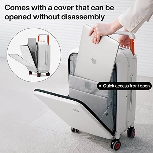 Mixi Carry On Luggage Wide Handle Luxury Design Rolling Travel Suitcase Pc Hardside With Aluminum Frame Hollow Spinner Wheels, With Cover, 20 Inch, Smoke White #TOP1