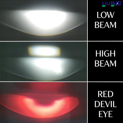 Image of LIU HJG H4 Projector Lens LED Headlight Bulb 50W White Light with Red Devil Eye, Waterproof, Heat Dissipation, Universal Fit for Car, Bike, Truck, Van, High Brightness (Pack of 1)