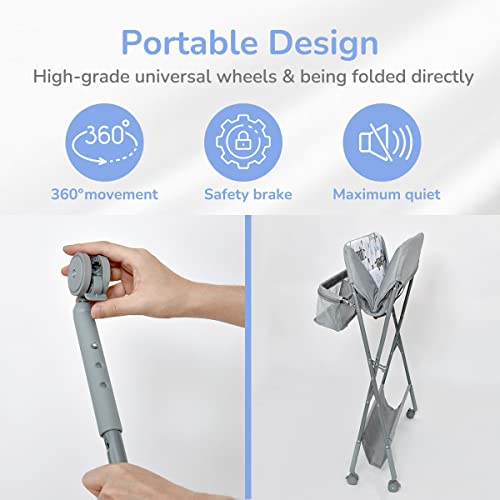 Baby Changing Table With Wheels, Maydolly Portable Adjustable Height Folding Diaper Station With Nursery Organizer & Storage Rack For Newborn Baby And Infant, Grey Pattern #TOP5
