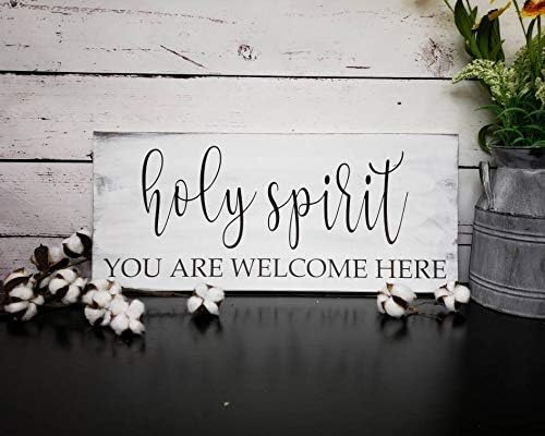 Holy Spirit You are Welcome Here Sign Scripture Bible Verse Sign Holy Spirit Sign Entryway Sign Rustic Farmhouse Decor Hand Painted Wood Signs Home Wall Plaque