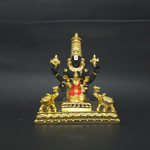 Image of Gold Art India Idol Tirupati Balaji Gajalakshmi |Gold Plated Venkateswara Swamy Gold Plated Statue with Elephant for House Warming Puja Room Gifting Home & Office Decor Showpiece (6 inch,580gm)