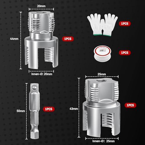 KAFUWELL Rohrgewindeschneider Set für PVC-Rohr, 1/2 und 3/4 Zoll, 2-in-1 Gewindeschneider für Innen- und Außengewinde, Wasserrohr-Gewindeschneider Set mit Dichtband und Handschuhen