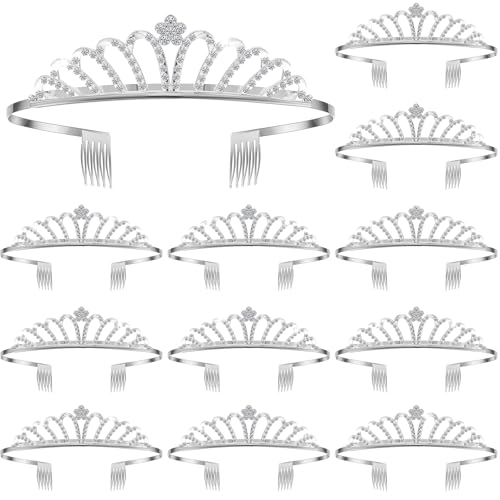 Remuuly 12 Pcs Silver Crystal Tiara Crown Bulk for Women Girls, Stunning