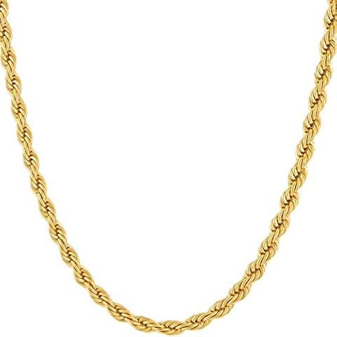LIFETIME JEWELRY 24k Real Gold Plated 4mm Rope Chain Necklace Diamond Cut Gold Chain for Men Women Boys (24 inches, Gold Plated) Cover
