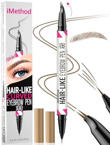 iMethod Curved Eyebrow Pen - 2-in-1 Dual-Ended Eyebrow Pencil with Curved Tip and Precise Brush-Tip, Microblading Pen for Natural Hair-Like Brows, Long Lasting, Black Brown
