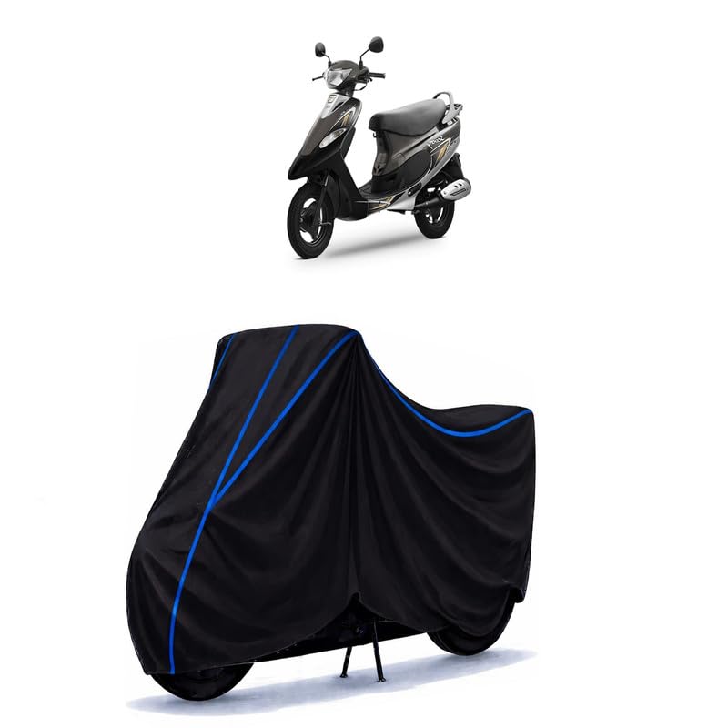 Image of Scooty Cover Water Resistant for Pep Plus Matte Edition | Universal Scooter & Bike Cover | Heavy Duty UV Dust, Rain & Scratch Protection Weather Indoor Outdoor | Black with Blue Piping