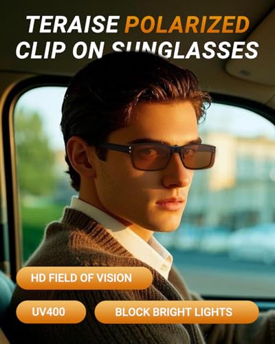Image of TERAISE Polarized Clip on Sunglasses Over Prescription Glasses Anti-Glare UV400 for Men Women Driving Travelling Outdoor