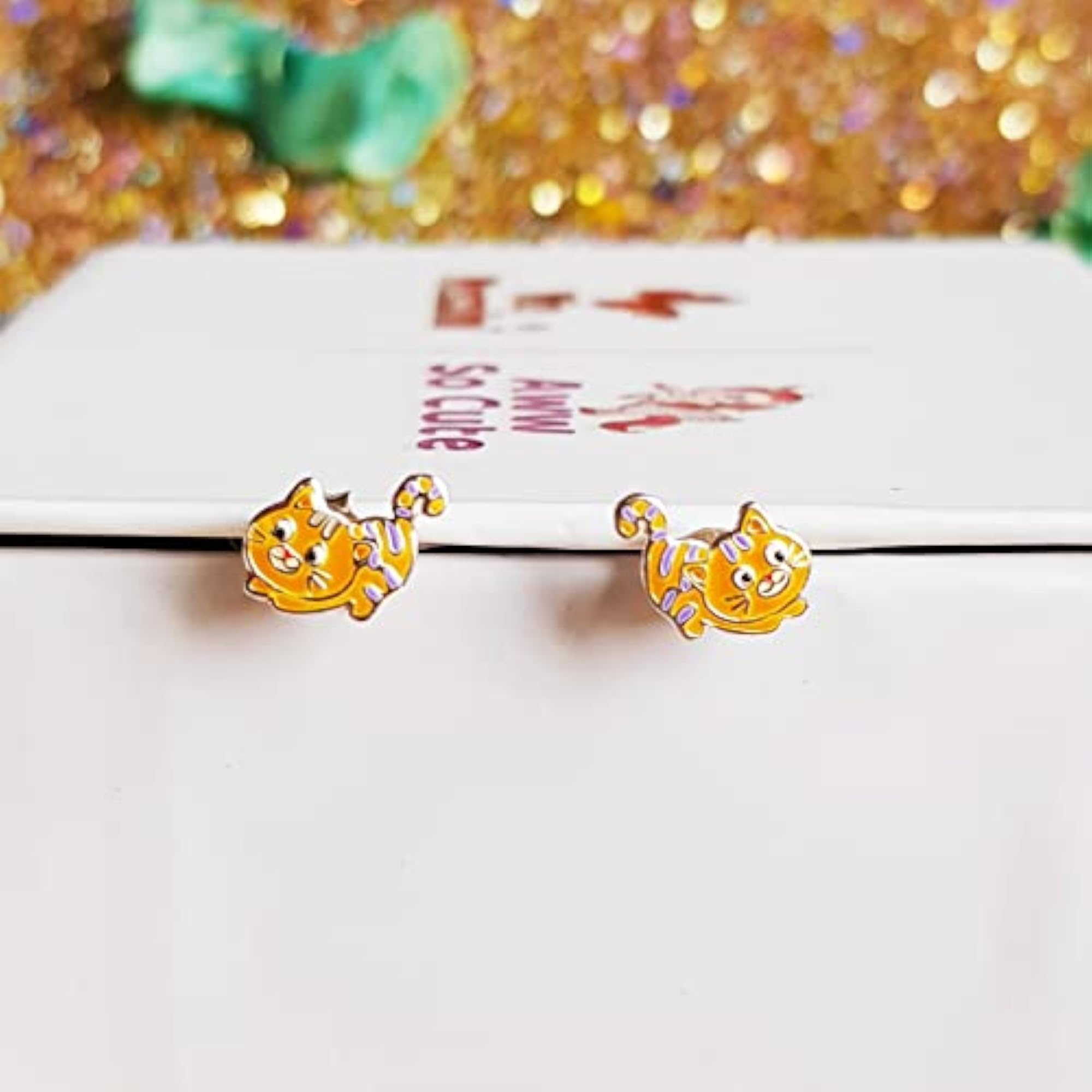925 Sterling Silver Cat Stud Earrings for Kids